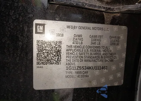 2019 Chevrolet Impala Lt из США, поврежденный, VIN 1G11Z5S34KU111461